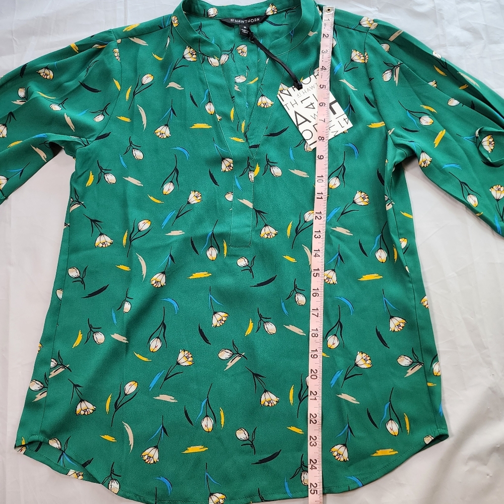 41 Hawthorn Trina Green Floral 3/4 Length Tie Sleeve Blouse Size XS - Picture 11 of 15